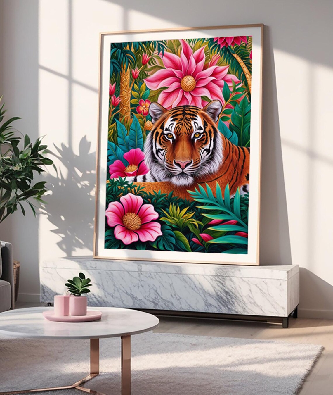 Jungle Tiger Tropical Floral Maximalist Art Print - Image 3