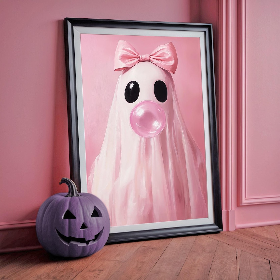 Pink Sheet Ghost Bubblegum Halloween Poster Print - Image 3