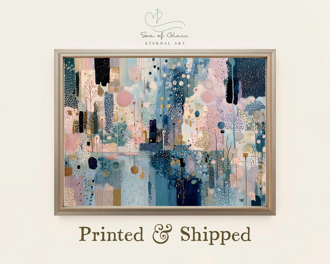 Navy Blue Blush Gold Abstract Cityscape Textured Modern Wall Poster