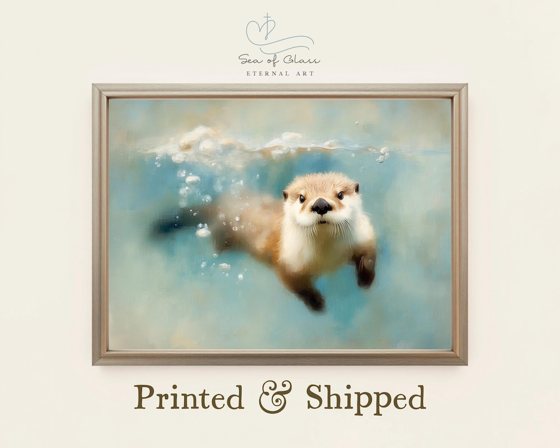 Otter Swimming Art Print, Whimsical Nursery Decor
