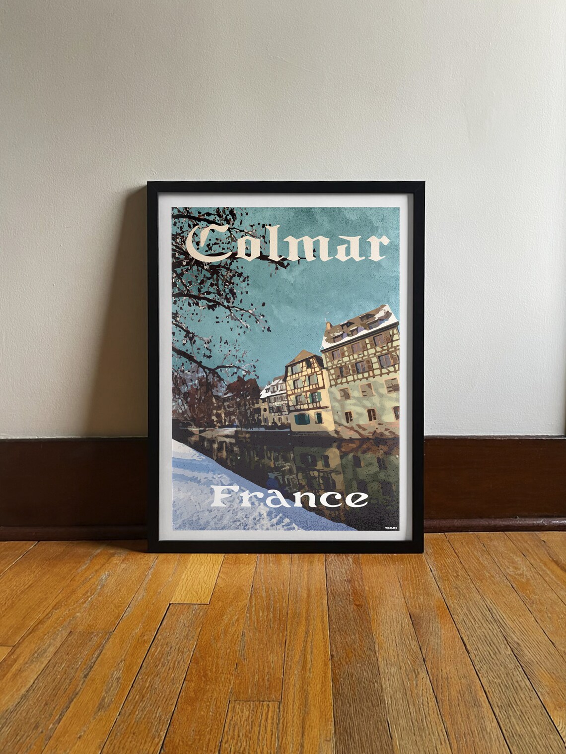 Colmar France Winter Canal Half Timbered Houses Vintage Travel Poster