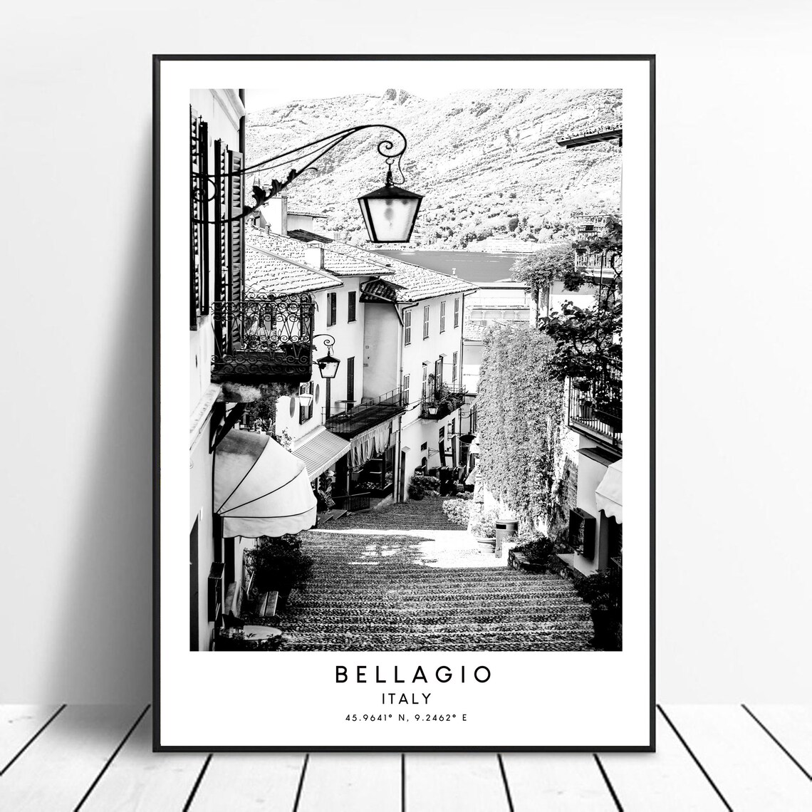 Bellagio Italy Travel Poster, Minimalist Black And White