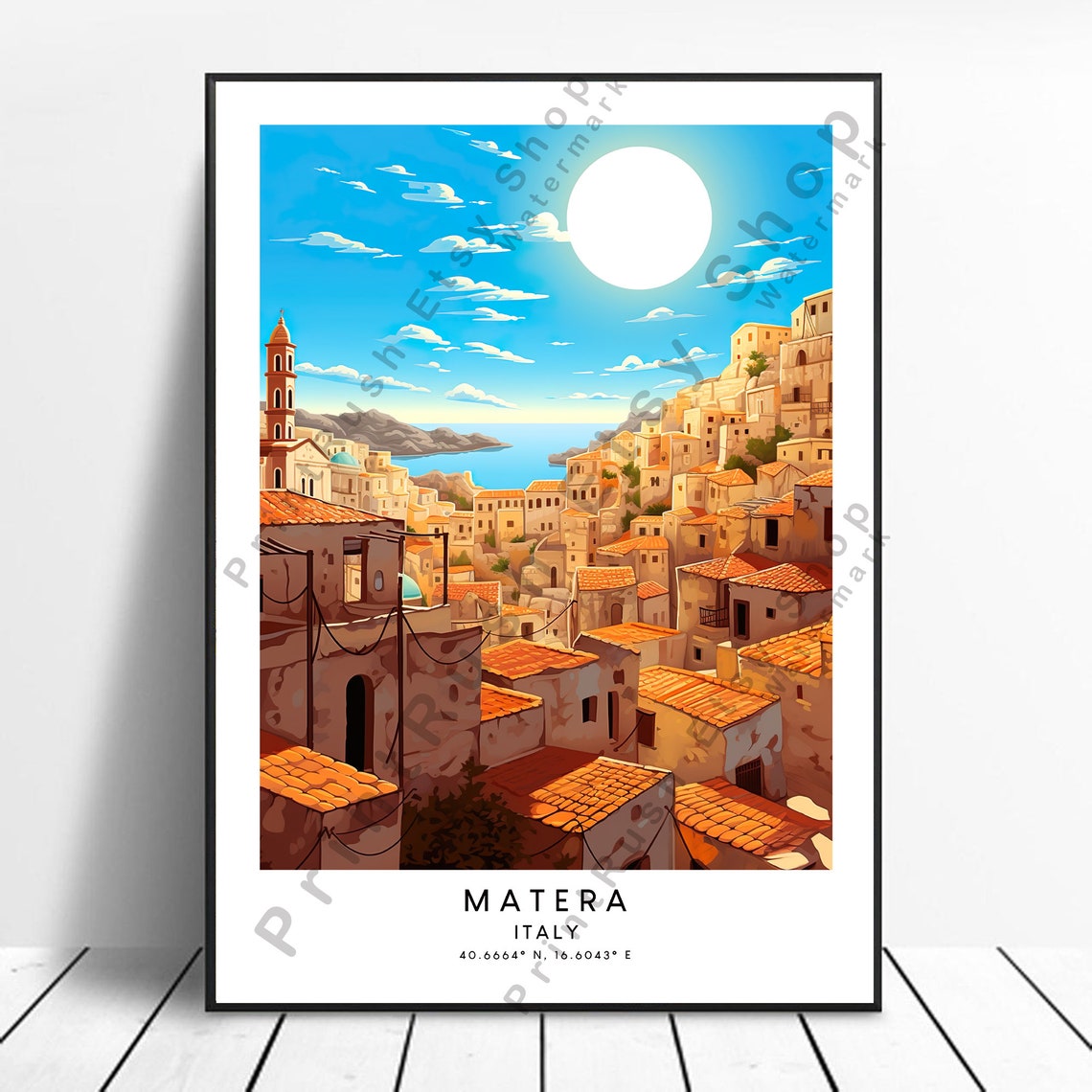 Matera Italy Ancient Stone Town Hillside Terracotta Roofs Poster