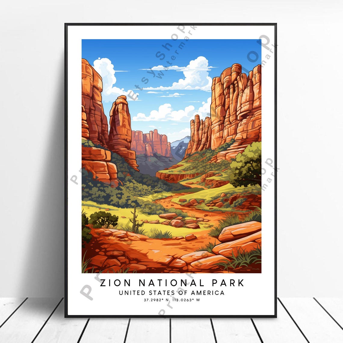Zion National Park Utah Red Rock Canyon Desert Hiking Travel Poster