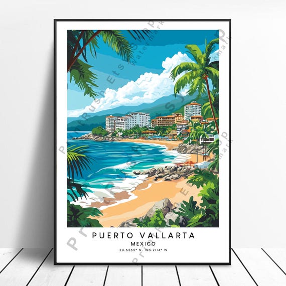 Puerto Vallarta Travel Print Colourful Minimalist Poster Mexico Wall Art Gift
