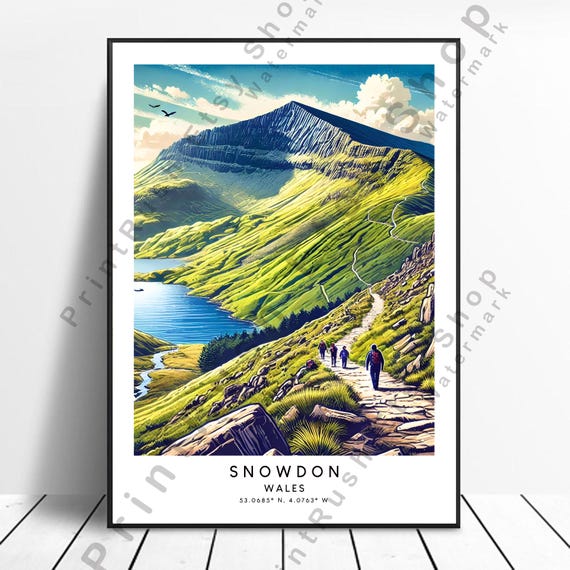 Snowdon Wales Artwork Mountain Art Print Illustration Trail Poster Home Decor Wall Gift