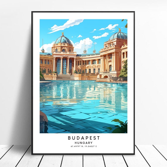 Budapest Hungary Travel Print Colourful Wall Art Poster Illustration Home Dcor Gift