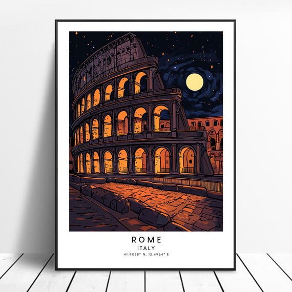 Rome Travel Print Poster Wall Hanging Art Colourful Home Dcor Illustration Italy Gift