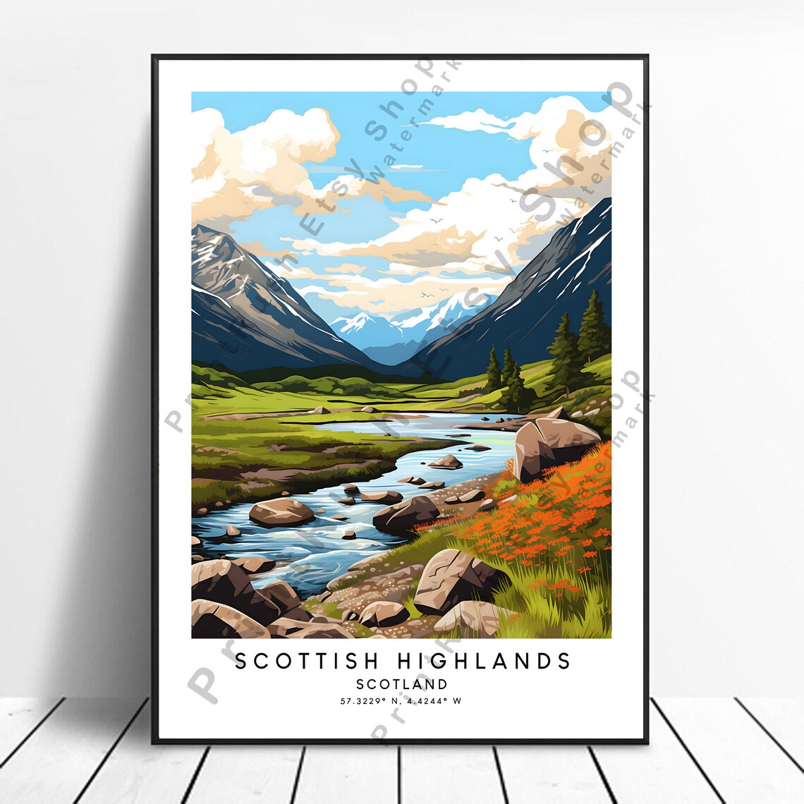 Scottish Highlands Minimalist Christmas Art Print
