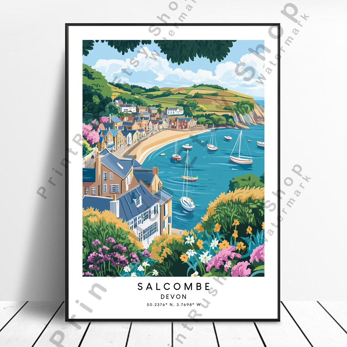 Salcombe Travel Poster, Devon Wall Decor