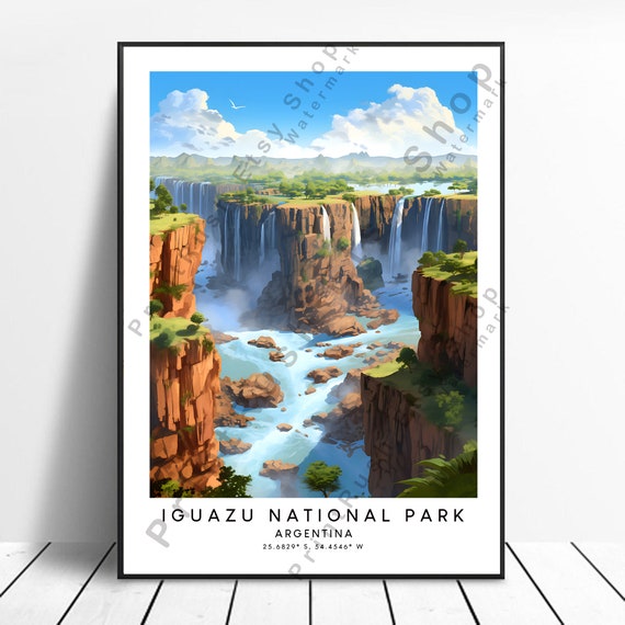 Iguazu Falls Travel Print Colourful Poster Minimalist Wall Art Iguaz National Park Gift