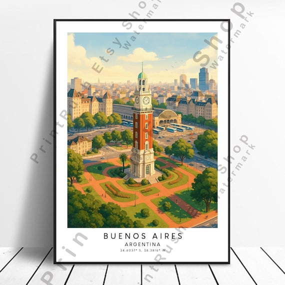 Buenos Aires Argentina Clock Tower Park Daytime Travel Poster