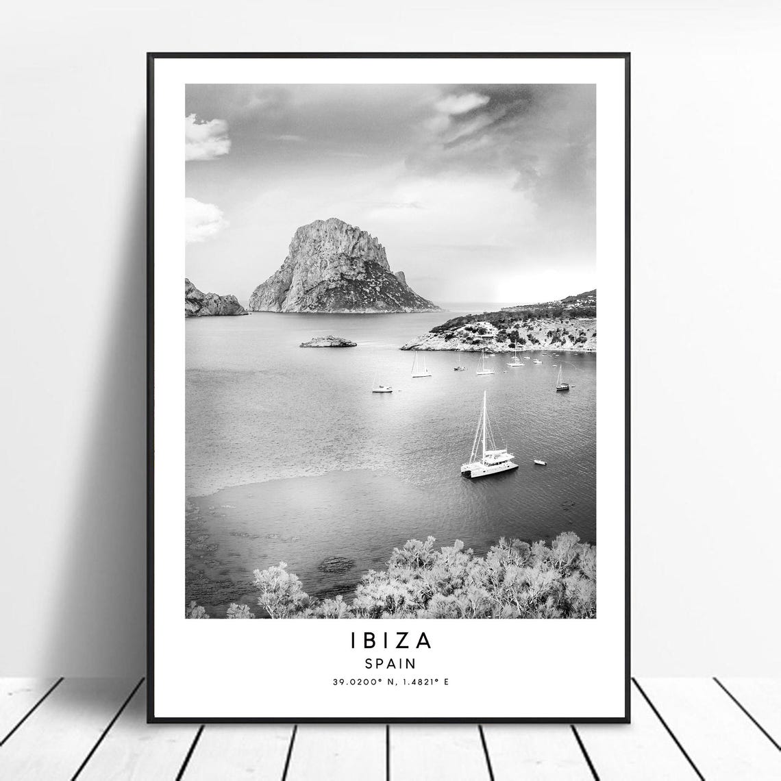 Ibiza Spain Travel Poster, Minimalist Black and White