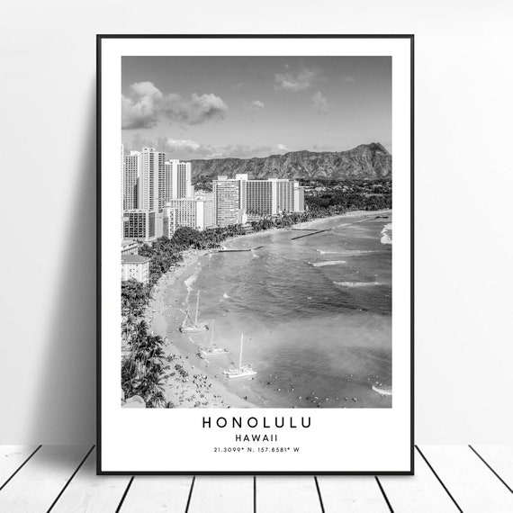 Honolulu Black and White Minimalist Travel Poster