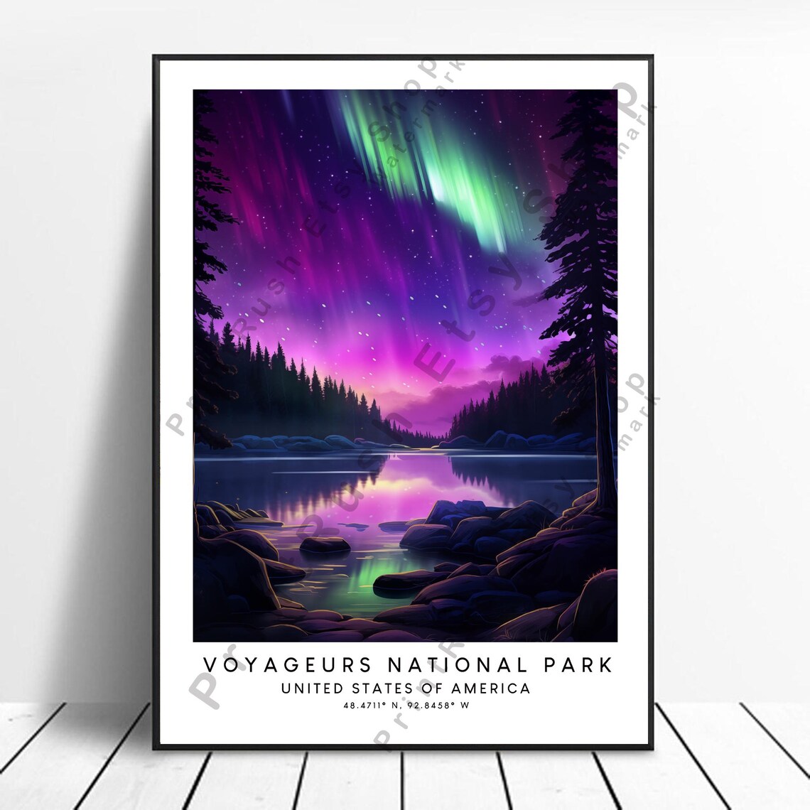 Voyageurs National Park Aurora Northern Lights Travel Poster