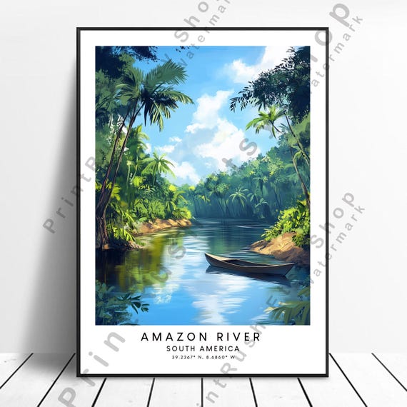 Amazon River Illustration Art Jungle Print South America Wall Decor Poster Home Gift