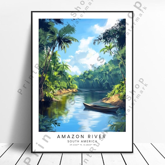 Amazon River South America Jungle Canoe River Travel Art Poster