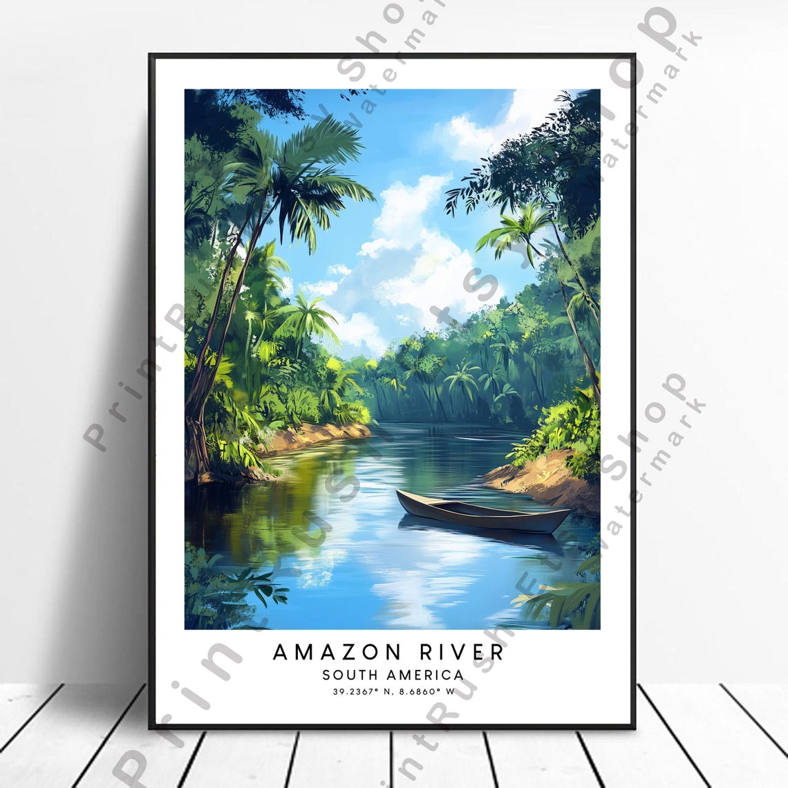 Amazon River South America Jungle Canoe River Travel Art Poster