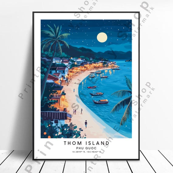 Thom Island Travel Poster Phu Quoc Vietnam Print Illustration Art Artwork Wall Gift