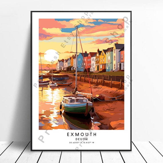 Exmouth Travel Print Colourful Poster Minimalist Devon Wall Art Home Dcor Illustration Gift