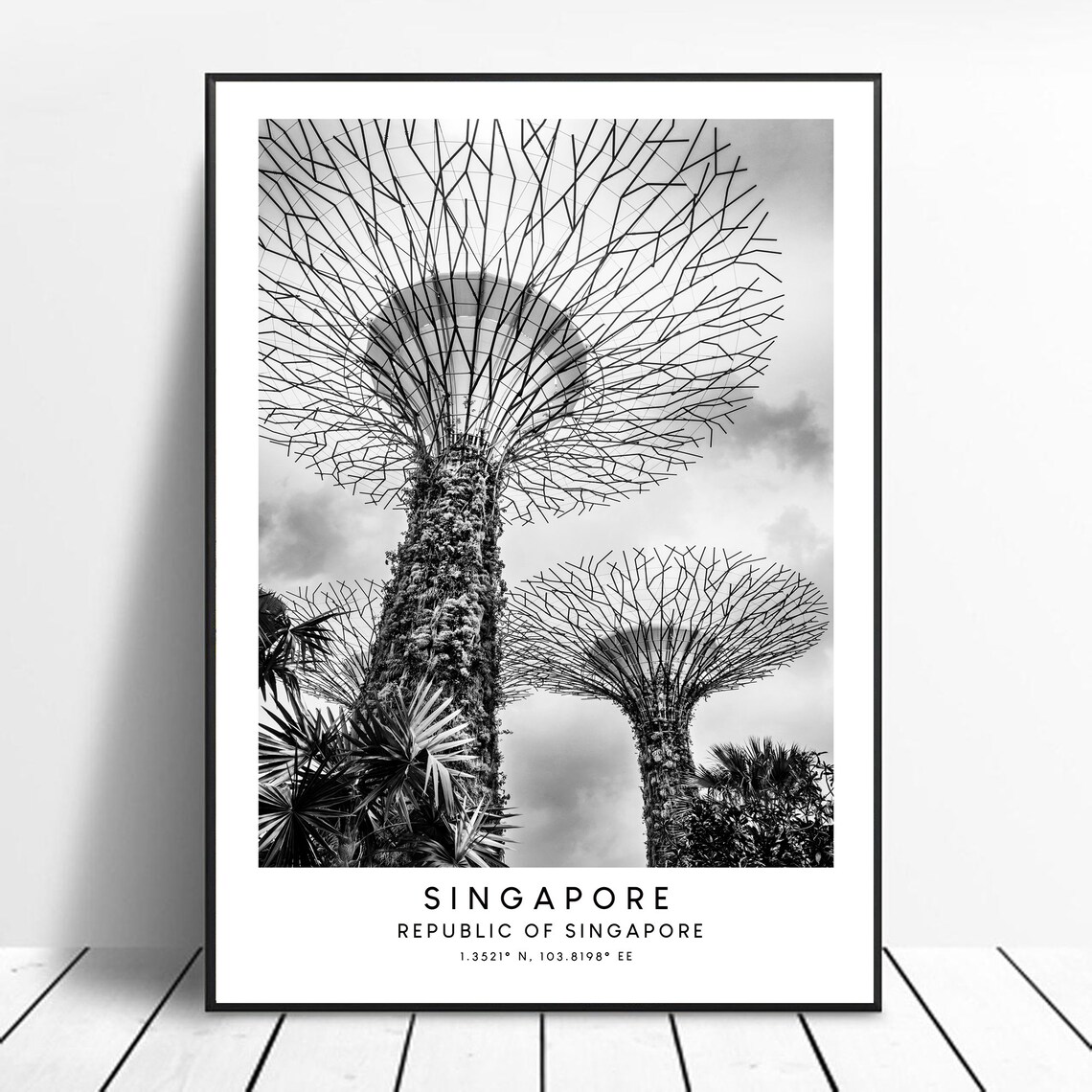Singapore Minimalist Travel Poster, Black and White