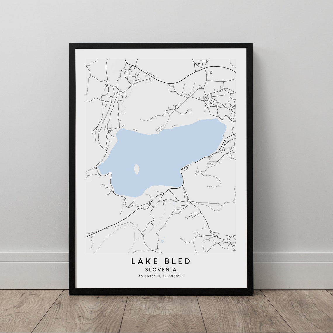 Lake Bled Slovenia Minimalist City Map Poster Blue Lake Edition