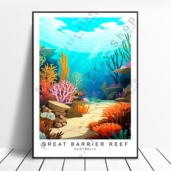 Great Barrier Reef Australia Coral Reef Underwater Coordinates Poster