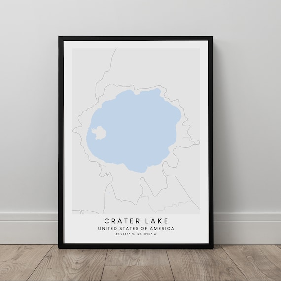 Crater Lake Print Map Art Poster Wall Minimalist Gift
