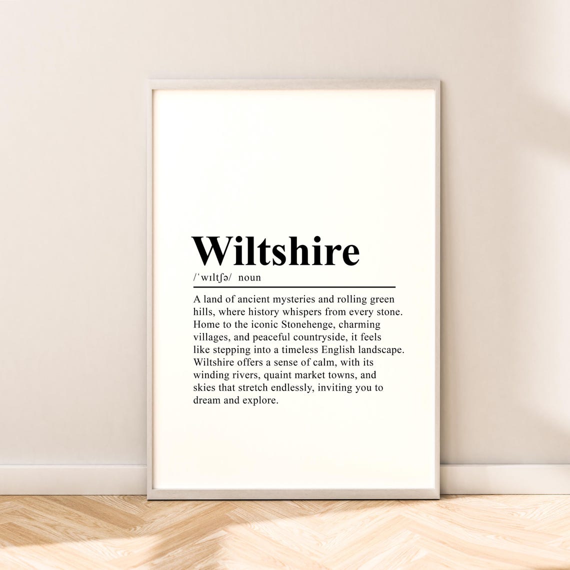 Wiltshire Minimalist Travel Poster, England Decor