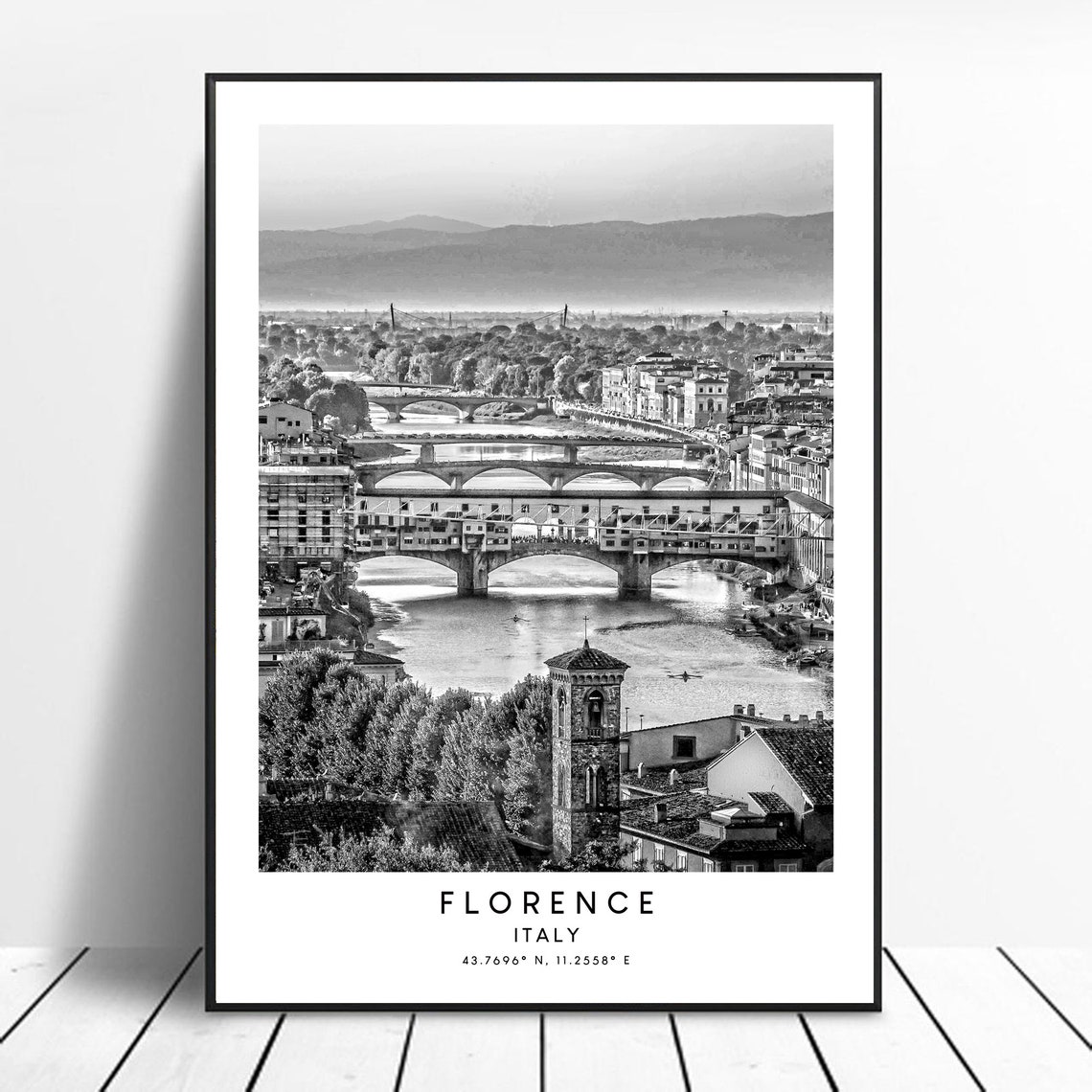 Florence City Black and White Minimalist Travel Poster
