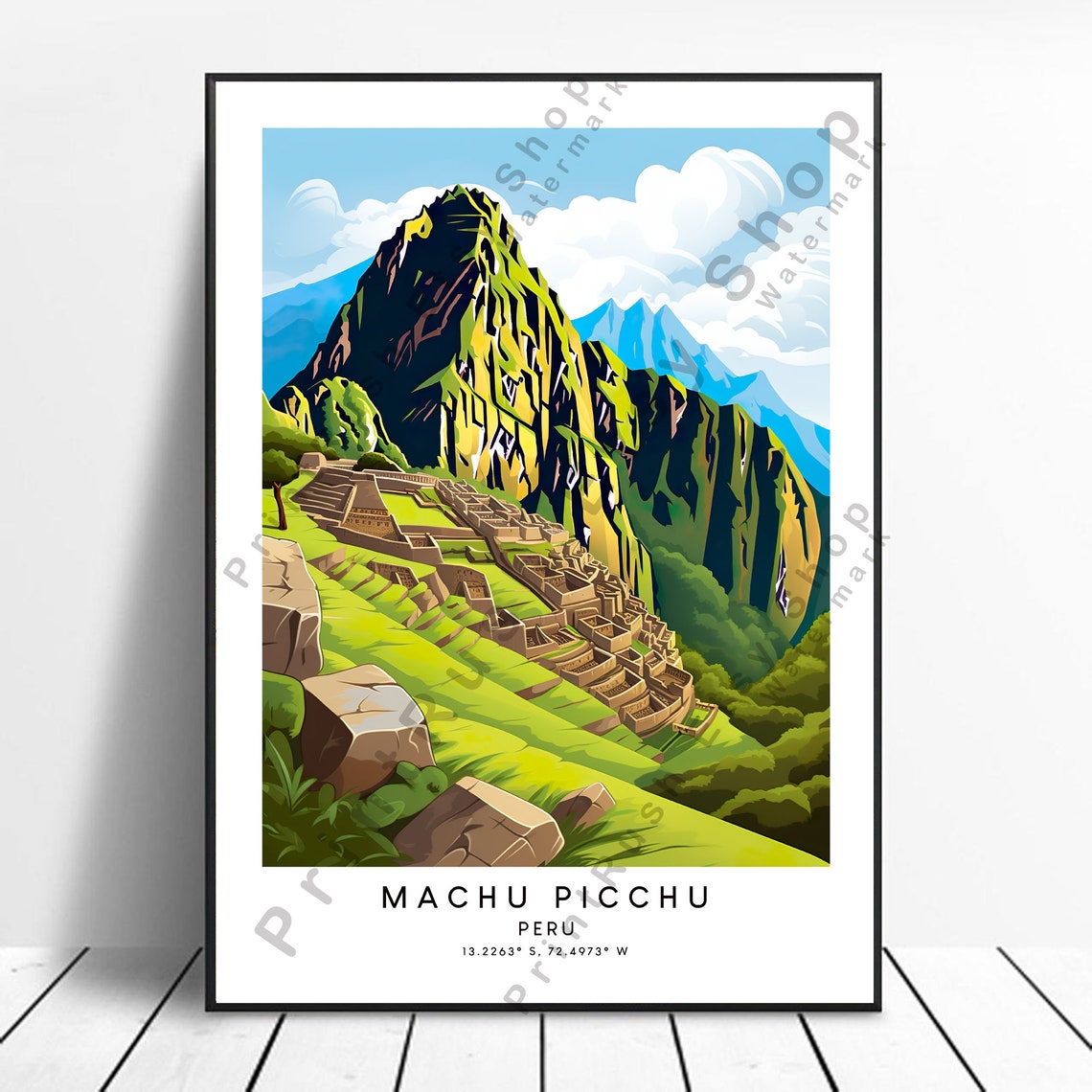 Machu Picchu Peru Ancient Ruins Mountain Peak Retro Travel Poster