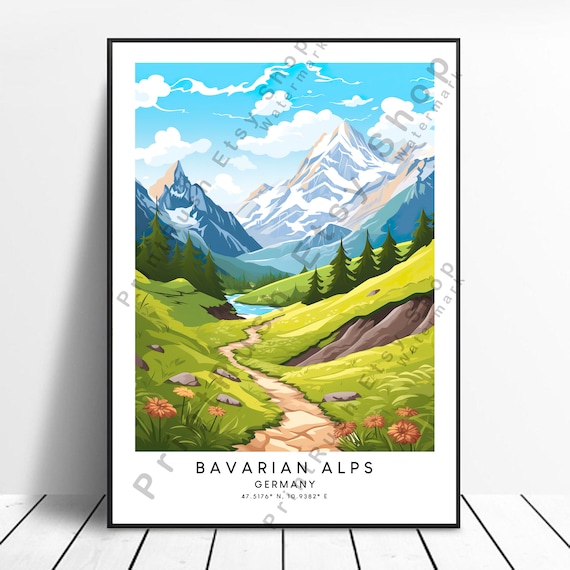 Germany Travel Print Colourful Bavarian Alps Poster Abstract Minimalist Wall Art Gift