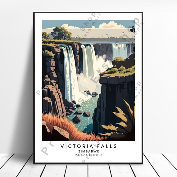 Victoria Falls Travel Print Colourful Poster Minimalist Wall Art Gift