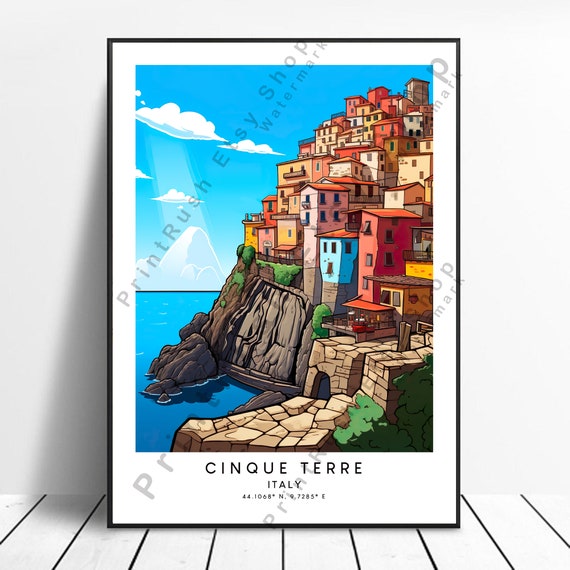 Cinque Terre Travel Print Colourful Poster Minimalist Wall Art Illustration