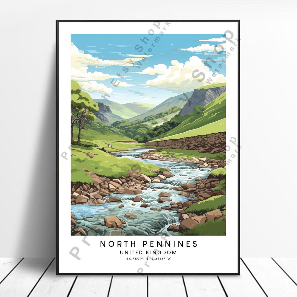 North Pennines England Rocky River Valley Scenic Travel Poster