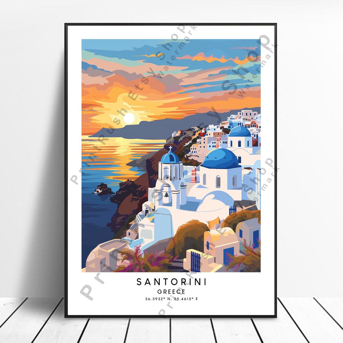 Greece Santorini Travel Print Colourful Poster Minimalist Wall Art Home Decor Gift