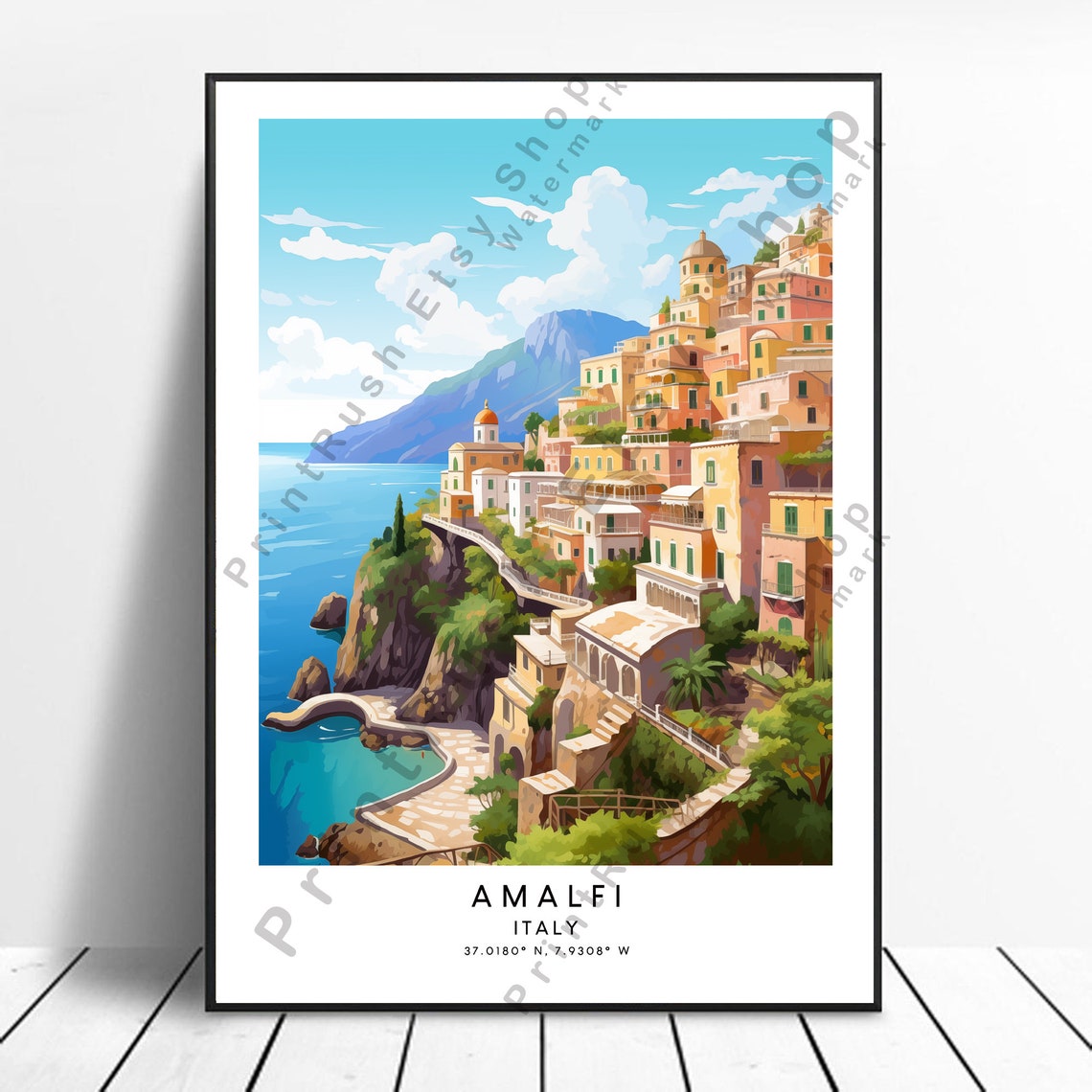 Amalfi Italy Colorful Cliffside Village Mediterranean Travel Poster