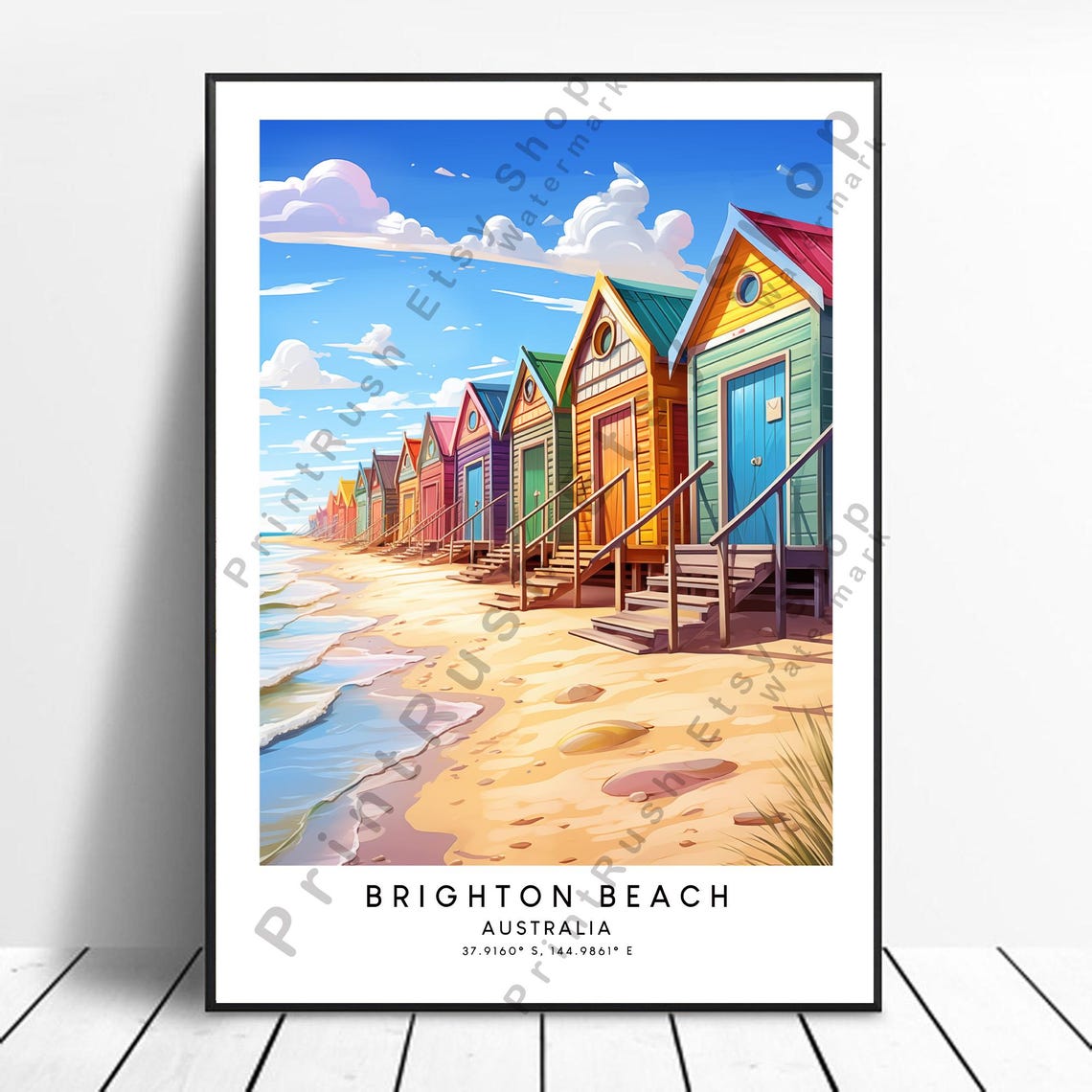 Brighton Beach Australia Rainbow Bathing Boxes Sunny Shore Poster