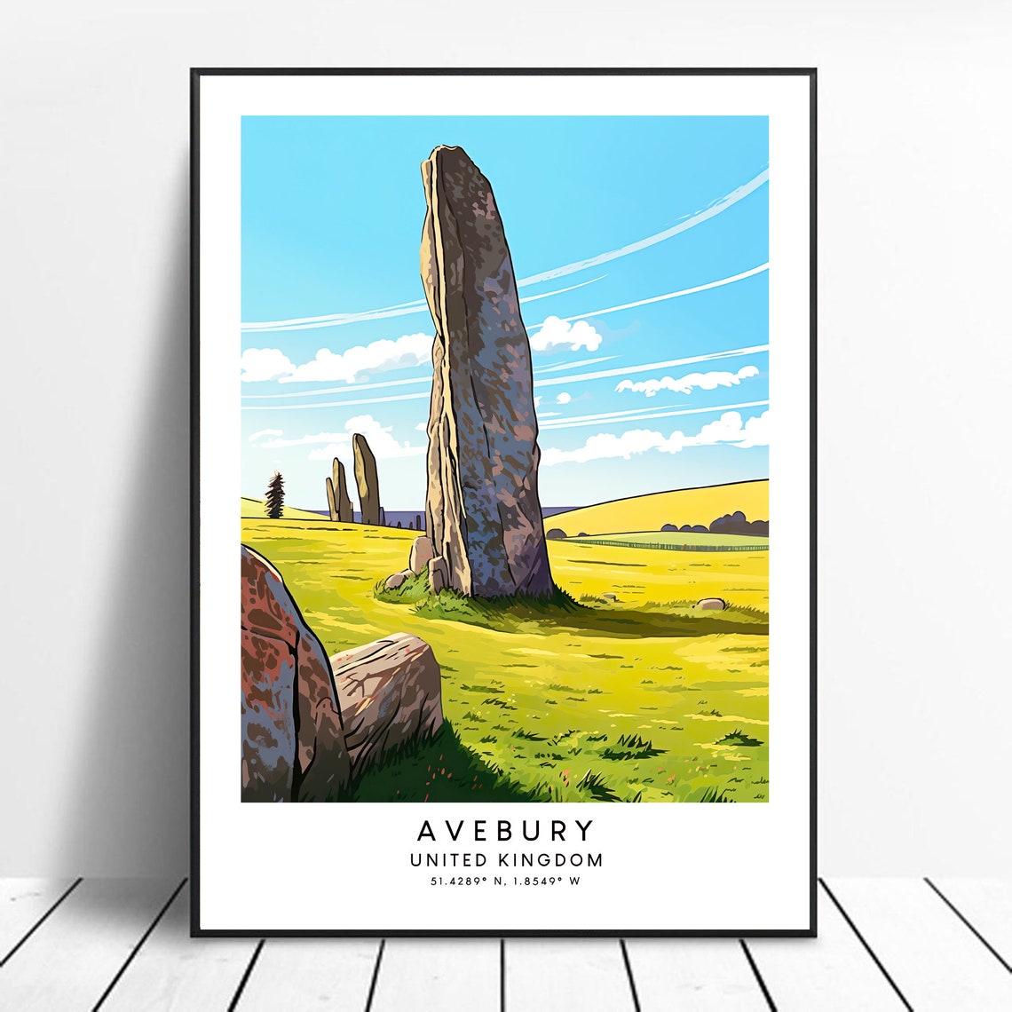 Avebury United Kingdom Ancient Standing Stones Green Field Poster