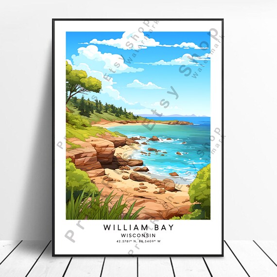 William Bay Wisconsin Rocky Lakeshore Colorful Travel Poster