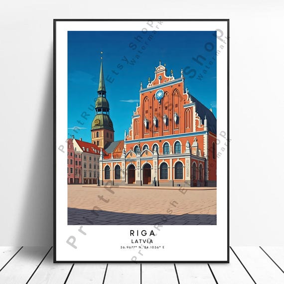 Riga Latvia Art Print Colourful Poster Wall Travel Dcor Hanging Illustration Gift