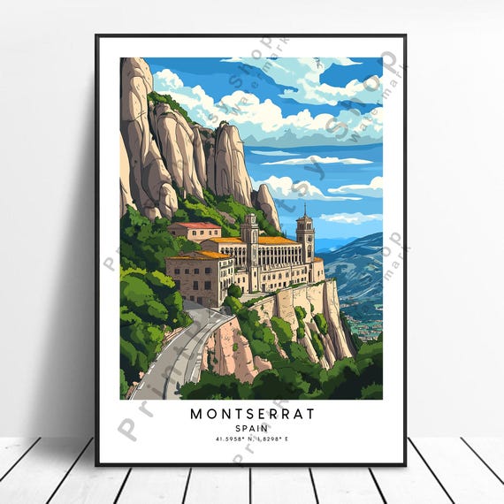 Montserrat Spain Print Colourful Poster Catalonia Wall Home Dcor Illustration Gift Travel Art