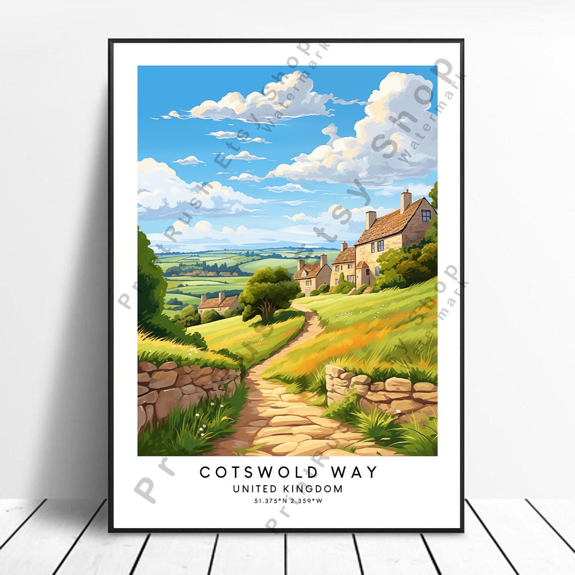 Cotswold Way England Stone Cottages Country Path Travel Poster