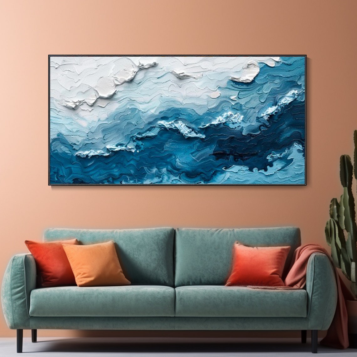 Deep Blue Ocean Waves Thick Texture Dynamic Abstract Seascape Poster - Image 2