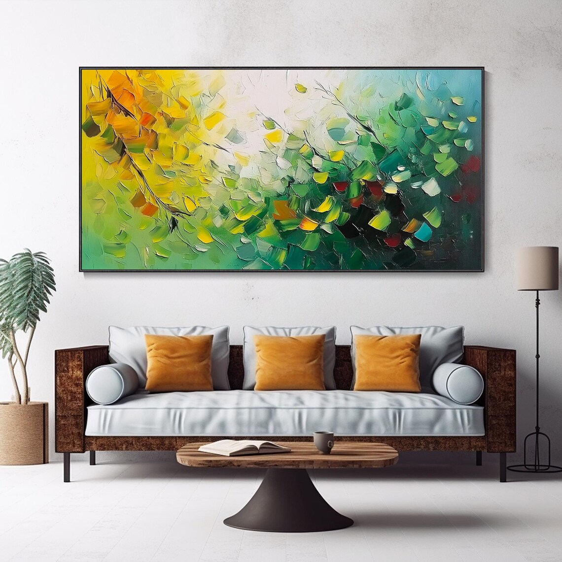 Abstract Green Leaves Textured Botanical Oil Painting Poster - Image 3