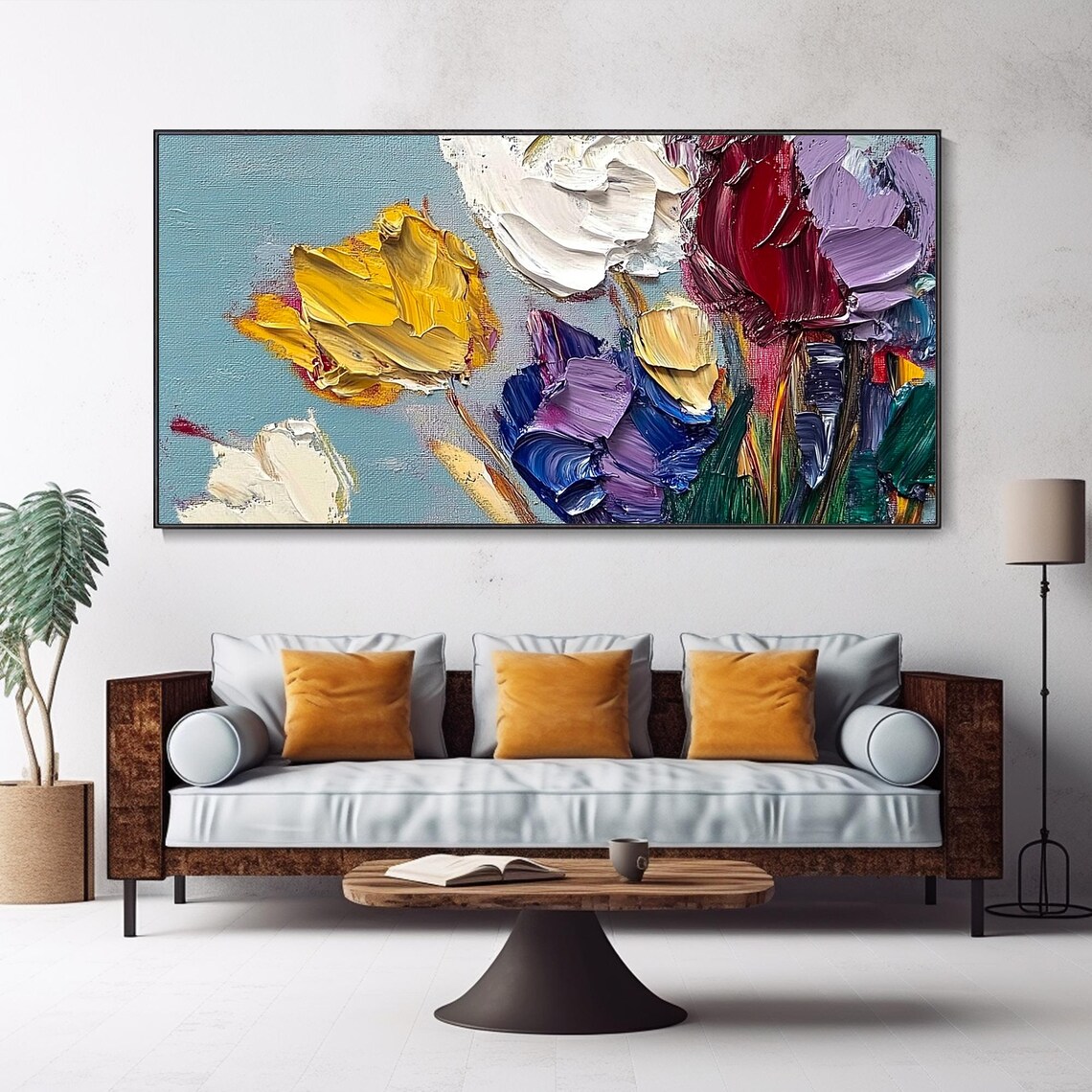 Colorful Tulips Palette Knife Textured Floral Oil Art Poster - Image 4
