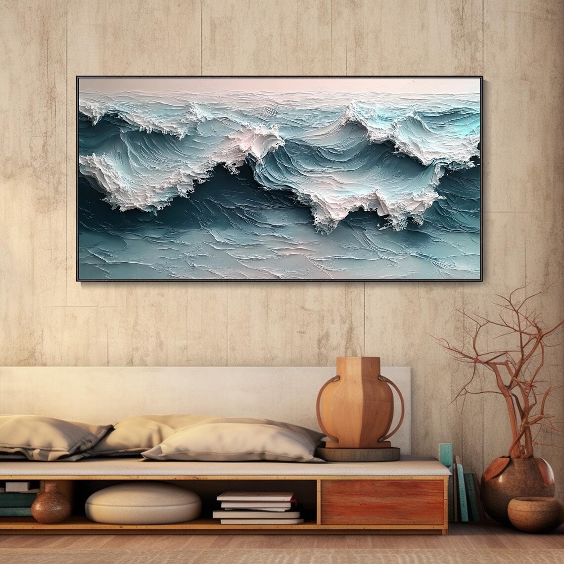 Foamy Ocean Waves Rolling Sea Textured Blue Seascape Art Poster - Image 4