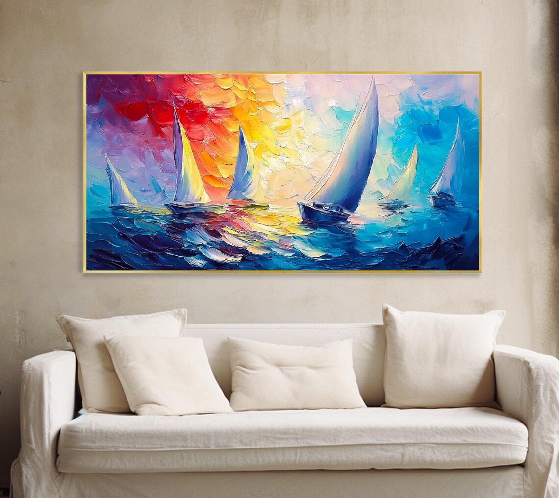 Sailboats On Ocean At Sunset Colorful Regatta Seascape Art Poster - Image 4