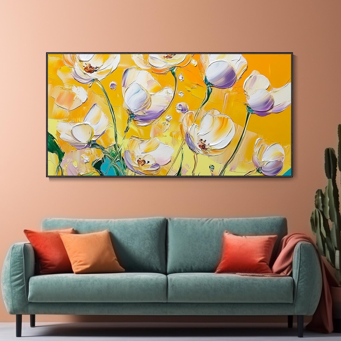 White Tulips On Golden Yellow Background Floral Wall Art Poster - Image 2