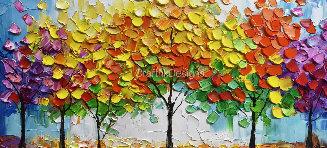 Custom Autumn Forest Falling Leaves Oil Painting Art Print - Image 5